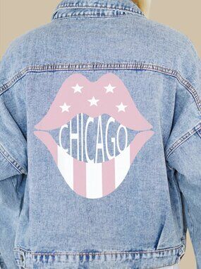 Woman's Chicago Pink Lips Denim Jacket